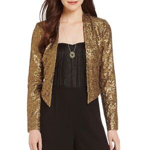 Jessica Simpson Gold Sequin Open-Front Leonie Jacket - Women's Size L - NWT